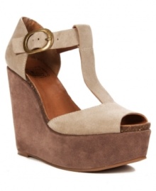 The cutest (and chunkiest) t-strap you'll own. Lucky Brand's Sandy t-strap wedges bring contrasting color combos together for a unique look.