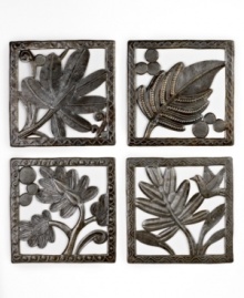 Back to their roots. Depicting local fauna in recycled steel, these one-of-a-kind wall panels are crafted using the traditional techniques of Haiti's Croix-des-Bouquets artisans. Arrange in a square, column or throughout your home.