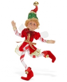 Sweeter than candy, the Peppermint Pixie figurine inspires all kinds of holiday fun in red-and-white striped pans with a sparkling hat and jingle-bell boots by Mark Roberts. Flexible arms and legs mean he can strike any pose. Sweeter than candy, the Peppermint Pixie figurine inspires all kinds of holiday fun in red-and-white striped pans with a sparkling hat and jingle-bell boots by Mark Roberts. Flexible arms and legs mean he can strike any pose.