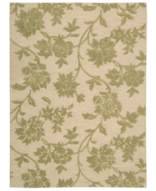 Uplifting style. Nourison's Skyland rug features lush, dreamy florals rendered in soft olive and ivory shades, bringing a heavenly feel to any space. The plush wool rug is enhanced with meticulous hand carving for beautiful detail and texture.