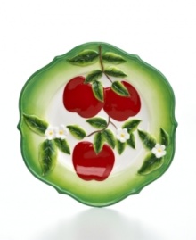 Take a bite out of Martha Stewart Collection's Apple collection with this sculpted salad plate. Shiny red peels evoke fall's juiciest fruit from every corner of your kitchen. Take a bite out of Martha Stewart Collection's Apple collection with this sculpted salad plate. Shiny red peels evoke fall's juiciest fruit from every corner of your kitchen.
