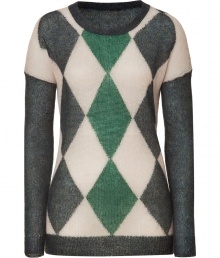 Add easy elegance into your workweek look with this argyle pullover from Theory - Round neck, long raglan sleeves, front argyle print, contrasting neckline, sleeves, and hem - Wear with skinny jeans, cropped trousers, or a pencil skirt Add easy elegance into your workweek look with this argyle pullover from Theory - Round neck, long raglan sleeves, front argyle print, contrasting neckline, sleeves, and hem - Wear with skinny jeans, cropped trousers, or a pencil skirt