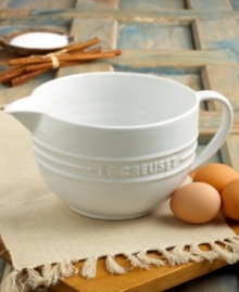 Mix and pour the perfect pancakes, waffles and crepes with Le Creuset's beautiful batter bowl. Crafted using traditional techniques, this stoneware bowl is fired at ultra-hot temperatures giving it unrivaled strength and durability, while its timeless design lends a distinctive charm to everyday kitchen tasks. Limited lifetime warranty. Mix and pour the perfect pancakes, waffles and crepes with Le Creuset's beautiful batter bowl. Crafted using traditional techniques, this stoneware bowl is fired at ultra-hot temperatures giving it unrivaled strength and durability, while its timeless design lends a distinctive charm to everyday kitchen tasks. Limited lifetime warranty.