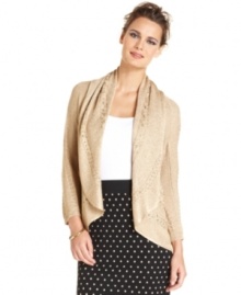 In a metallic-knit fabric, this Alfani sweater adds stylish shine to your fall look -- an on-trend layering piece! In a metallic-knit fabric, this Alfani sweater adds stylish shine to your fall look -- an on-trend layering piece!