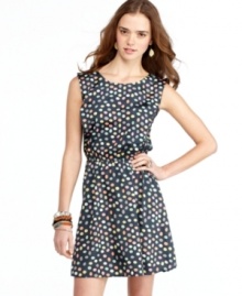 Rainbow-bright polka dots make for a winning print on this sleeveless a-line dress from American Rag! Rainbow-bright polka dots make for a winning print on this sleeveless a-line dress from American Rag!
