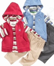 He'll be geared up and ready to go in this adorable fleece vest, tee and pants set by First Impressions. He'll be geared up and ready to go in this adorable fleece vest, tee and pants set by First Impressions.