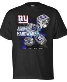 Show off their world champion bling with this commemorative New York Giants Super Bowl Champion t-shirt from Reebok. Show off their world champion bling with this commemorative New York Giants Super Bowl Champion t-shirt from Reebok.