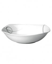 With a free-flowing circle design in shades of gray from Mikasa dinnerware, dishes like this softly squared vegetable bowl add fun, contemporary appeal to any table. In ultra-durable porcelain. With a free-flowing circle design in shades of gray from Mikasa dinnerware, dishes like this softly squared vegetable bowl add fun, contemporary appeal to any table. In ultra-durable porcelain.