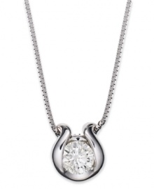 Add a little glam to any look. Sirena's pretty pendant features a 14k white gold bezel setting with a round-cut diamond inside (1/5 ct. t.w.). Approximate length: 18 inches. Approximate drop: 3/4 inch. Add a little glam to any look. Sirena's pretty pendant features a 14k white gold bezel setting with a round-cut diamond inside (1/5 ct. t.w.). Approximate length: 18 inches. Approximate drop: 3/4 inch.