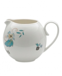 Flower power. Featuring delicate blooms on ultra-durable porcelain, Denby's Veronica creamer offers a splash of smart style with tea time and dessert. Teal, blue and charcoal florals add classic appeal to a fun round shape. Flower power. Featuring delicate blooms on ultra-durable porcelain, Denby's Veronica creamer offers a splash of smart style with tea time and dessert. Teal, blue and charcoal florals add classic appeal to a fun round shape.