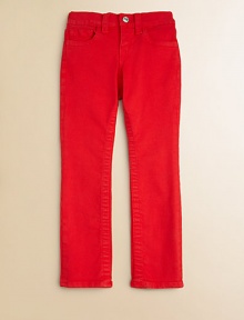 A not-so-basic pair of leggings gets a colorful update with tonal stitching in a stretchy, skinny silhouette.Front button closureAdjustable waistband with belt loopsZip flyFive-pocket styleCotton/Polyester/ElastaneHand washImported of domestic fabric A not-so-basic pair of leggings gets a colorful update with tonal stitching in a stretchy, skinny silhouette.Front button closureAdjustable waistband with belt loopsZip flyFive-pocket styleCotton/Polyester/ElastaneHand washImported of domestic fabric