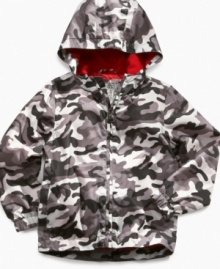 Run and hide! He'll love to play hide-and-seek in this camouflage jacket from Weatherproof but is sure to still stand out in a crowd. Run and hide! He'll love to play hide-and-seek in this camouflage jacket from Weatherproof but is sure to still stand out in a crowd.