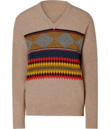 Lend a distinctive edge to your knitwear favorites with Burberry Brits colorful geometric patterned wool pullover - V-neckline, long sleeves, ribbed trim - Contemporary slim straight fit - Wear with black trousers and lace-up desert boots Lend a distinctive edge to your knitwear favorites with Burberry Brits colorful geometric patterned wool pullover - V-neckline, long sleeves, ribbed trim - Contemporary slim straight fit - Wear with black trousers and lace-up desert boots