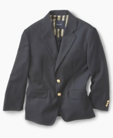 Get down to brass tacks with this simply classic blazer from Nautica in stylish stretch microfiber. Get down to brass tacks with this simply classic blazer from Nautica in stylish stretch microfiber.