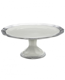 A gently scalloped edge is carved of metal and enamel, creating a collection of cake plates that embodies serveware with graceful elegance. Complements both Italian and French Countryside dinnerware from Mikasa. A gently scalloped edge is carved of metal and enamel, creating a collection of cake plates that embodies serveware with graceful elegance. Complements both Italian and French Countryside dinnerware from Mikasa.