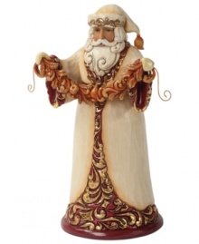 Santa has the golden touch. Dressing up in burgundy and golden hues, Santa takes a moment to decorate your home with a string of festive garland.