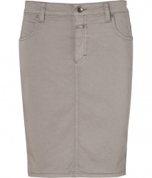 With its cool neutral hue and casual styling, Closeds cotton stretch pencil skirt is both flattering and easy-to-wear - Four pocket style, zip fly, button closure, belt loops, kick pleat - Form-fitting - Wear with a chunky knit pullover, flats and a leather carryall tote With its cool neutral hue and casual styling, Closeds cotton stretch pencil skirt is both flattering and easy-to-wear - Four pocket style, zip fly, button closure, belt loops, kick pleat - Form-fitting - Wear with a chunky knit pullover, flats and a leather carryall tote