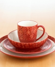 A splash of vibrant deep-sea coral tones to brighten any meal. This charming dinnerware collection pairs intricately patterned sides and rims with soft white for a fun, eclectic table. The Elements Coral place settings include a dinner plate, salad plate, soup/cereal bowl and mug. A splash of vibrant deep-sea coral tones to brighten any meal. This charming dinnerware collection pairs intricately patterned sides and rims with soft white for a fun, eclectic table. The Elements Coral place settings include a dinner plate, salad plate, soup/cereal bowl and mug.