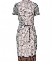 A draped fit and a faint tribal-inspired print inform this effortlessly chic day-to-night dress from Etro - Round neck, short sleeves, draped pleats at waistline, braided leather self-tie belt, concealed back zip closure, contrasting print at hem - Fitted draped silhouette - Style with a cashmere cardigan and knee-high boots or classic pumps and a statement satchel A draped fit and a faint tribal-inspired print inform this effortlessly chic day-to-night dress from Etro - Round neck, short sleeves, draped pleats at waistline, braided leather self-tie belt, concealed back zip closure, contrasting print at hem - Fitted draped silhouette - Style with a cashmere cardigan and knee-high boots or classic pumps and a statement satchel