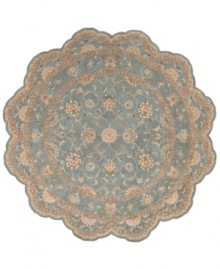Bring new distinction to your home. Marked by its delicate aqua color palette and luxuriously soft texture, this handcrafted rug recreates the elegance of 17th Century Persian carpets. Hard-twist yarns are specially dyed for a subtlety of coloration producing a vintage look similar to traditional vegetable dyes. Bring new distinction to your home. Marked by its delicate aqua color palette and luxuriously soft texture, this handcrafted rug recreates the elegance of 17th Century Persian carpets. Hard-twist yarns are specially dyed for a subtlety of coloration producing a vintage look similar to traditional vegetable dyes.