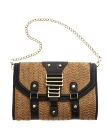A beachy straw exterior with luxe detail. Achieve the perfect warm weather styles with this Olivia + Joy clutch featuring shiny goldtone hardware, contrast trim and an optional chain shoulder strap. A beachy straw exterior with luxe detail. Achieve the perfect warm weather styles with this Olivia + Joy clutch featuring shiny goldtone hardware, contrast trim and an optional chain shoulder strap.