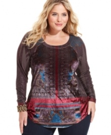 Get smooth casual style with One World's long sleeve plus size top, finished by a velvet front.