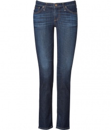 Exquisitely soft and super flattering, Adriano Goldschmieds cigarette blue jeans are essential for everyday looks - Classic five-pocket style, button closure, belt loops - Sleek slim fit through the knee - Team with oversized tops and statement studded accessories