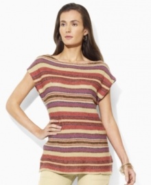 This lightweight Lauren by Ralph Lauren linen sweater is finished with bold stripes and a bateau neckline for easy elegance.