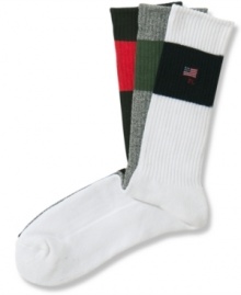 Look great as you're working out in these classic styled athletic crew socks by Polo Ralph Lauren. Look great as you're working out in these classic styled athletic crew socks by Polo Ralph Lauren.