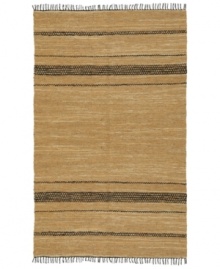 Olé! Spice up your decor with the gorgeously festive style of the Matador rug from St. Croix. Durable leather strips in elegant tan and ochre hues are meticulously hand woven with fine cotton strands, resulting in a beautiful, rustic texture and natural braided pattern that accents even the most eclectic decor. Olé! Spice up your decor with the gorgeously festive style of the Matador rug from St. Croix. Durable leather strips in elegant tan and ochre hues are meticulously hand woven with fine cotton strands, resulting in a beautiful, rustic texture and natural braided pattern that accents even the most eclectic decor.
