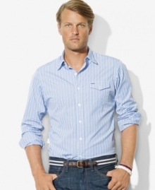 A relaxed, classic-fitting shirt is rendered in crisp cotton poplin with handsome stripes for a polished look.