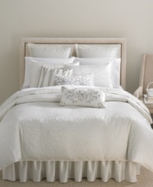 This Shimmer bedskirt features soft, flowing fabric with elegant tucks, adding to the romance of this Martha Stewart Collection bedding. This Shimmer bedskirt features soft, flowing fabric with elegant tucks, adding to the romance of this Martha Stewart Collection bedding.