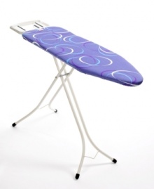 A rest for pressing matters! An innovative design features a built-in iron rest, so you have peace of mind, ease and stability when you place the iron down in between garments or on a run to the laundry room. Easily adjusting to four different heights for customized comfort, this board has a large, stable ironing surface so you can pick up the pace and still have perfect results. 10-year warranty.