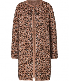 Work a wild edge into your new season look with Missoni Ms eye-catching intarsia knit cardigan coat - Collarless, long sleeves, single snap closure at throat, solid trim, side slit pockets, allover pale pink and black animal print - Fitted - Wear with sleek knits and slim fitting separates Work a wild edge into your new season look with Missoni Ms eye-catching intarsia knit cardigan coat - Collarless, long sleeves, single snap closure at throat, solid trim, side slit pockets, allover pale pink and black animal print - Fitted - Wear with sleek knits and slim fitting separates