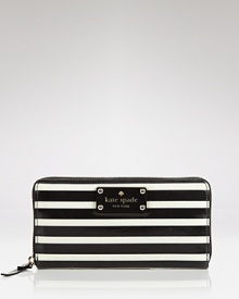 Statement stripes prove practical with this zip around leather wallet from kate spade new york. With space for your cash, card and coins, it's a graphic way to stay organized. Statement stripes prove practical with this zip around leather wallet from kate spade new york. With space for your cash, card and coins, it's a graphic way to stay organized.