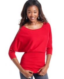 Planet Gold incorporates casual elegance into an every day sweater with a blouson-style bodice and subtle, dolman sleeves.