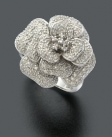 Focus on the sweet moments in life with a shimmering flower on your hand. Ring crafted in sterling silver features a crust of round-cut diamond (1/2 ct. t.w.). Size 7. Focus on the sweet moments in life with a shimmering flower on your hand. Ring crafted in sterling silver features a crust of round-cut diamond (1/2 ct. t.w.). Size 7.