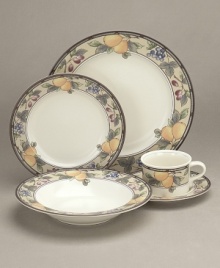 Throughout the world, the name Mikasa is synonymous with unparalleled taste and quality in fine tableware, giftware, and collectibles. The ¿Garden Harvest¿ dinnerware collection brings distinctive Mikasa design to your informal entertaining, in a fresh, clear pattern of summer fruits on creamy white glazed stoneware. (Clearance) Throughout the world, the name Mikasa is synonymous with unparalleled taste and quality in fine tableware, giftware, and collectibles. The ¿Garden Harvest¿ dinnerware collection brings distinctive Mikasa design to your informal entertaining, in a fresh, clear pattern of summer fruits on creamy white glazed stoneware. (Clearance)
