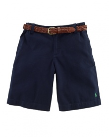 Crafted from mid-weight cotton twill, a traditional silhouette is lent vintage character with a semi-elastic waistband and a rear patch pocket for old-school varsity appeal. Crafted from mid-weight cotton twill, a traditional silhouette is lent vintage character with a semi-elastic waistband and a rear patch pocket for old-school varsity appeal.