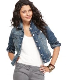 Freestyle's denim jacket looks casually-chic when paired over a clean white tee and easily transitions to a more sophisticated topper when paired over a maxi dress. Freestyle's denim jacket looks casually-chic when paired over a clean white tee and easily transitions to a more sophisticated topper when paired over a maxi dress.