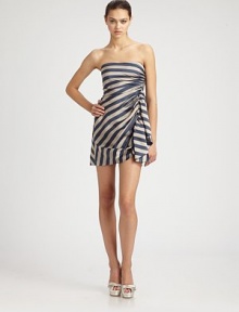 Bold stripes emphasize the gorgeously ruched drape of this simple, strapless design.StraplessRuched side drapeConcealed side zipAbout 18¼ from natural waistPolyesterDry cleanImportedModel shown is 5'11 (180cm) wearing US size 4. 