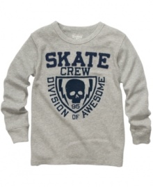 He'll skate through the day in comfort with this graphic thermal shirt from Osh Kosh. He'll skate through the day in comfort with this graphic thermal shirt from Osh Kosh.