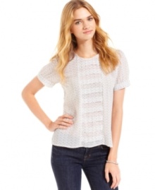 A row of buttons down the back and infinite polka-dots add to the charm of Tommy Girl's sweet, short sleeve top.