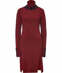 For an edgier spin on classic countryside chic, try McQ Alexander McQueens red and black marled wool knit dress - Slim cut, hits above the knee - Fitted skirt with two vents at front - Extra-long sleeves with decorative buttons and detachable embellished collar - Pair with a leather jacket and ankle booties or platform pumps