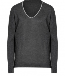 Minimalist and exquisitely chic, Brunello Cucinellis cashmere-silk pullover is an elegant choice for contemporary looks - Scooped embellished neckline, long sleeves, dropped shoulders - Easy straight fit - Pair with slim cut trousers and a dusting of metallic accessories