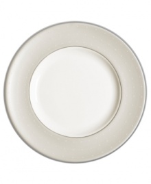 Lend salads, desserts or any appetizer a delicate sheen of style. From innovative designer Monique Lhullier's collection of dinnerware and dishes, it features a pearlescent border with glossy raised dots and a fine stitch-like pattern. Lend salads, desserts or any appetizer a delicate sheen of style. From innovative designer Monique Lhullier's collection of dinnerware and dishes, it features a pearlescent border with glossy raised dots and a fine stitch-like pattern.