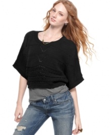 Build your wardrobe with uncomplicated knits ... this top from Say What? is ultra-flattering with a chic open stitch.