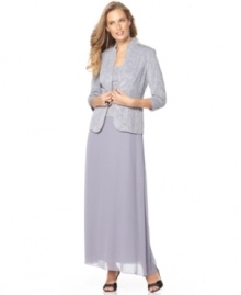 A special occasion deserves a dose of sparkle, and Alex Evenings' petite dress and jacket ensemble does the trick with a glittering texture and elegant silhouette. A special occasion deserves a dose of sparkle, and Alex Evenings' petite dress and jacket ensemble does the trick with a glittering texture and elegant silhouette.
