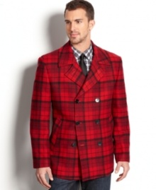 A hip buffalo check pattern makes this classic peacoat from Tallia Orange a modern must-have.