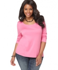 Indulge in the the ultra-soft touch of Charter Club's three-quarter sleeve plus size top, crafted from Pima cotton-- snag all the colors at an Everyday Value price! Indulge in the the ultra-soft touch of Charter Club's three-quarter sleeve plus size top, crafted from Pima cotton-- snag all the colors at an Everyday Value price!